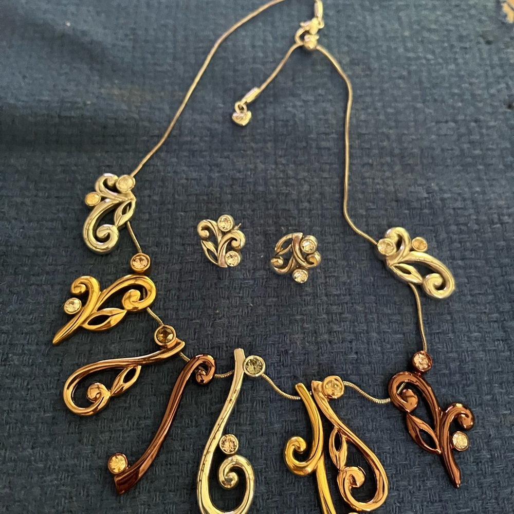 Brighton Gold, Silver and Bronze Filigree Necklace